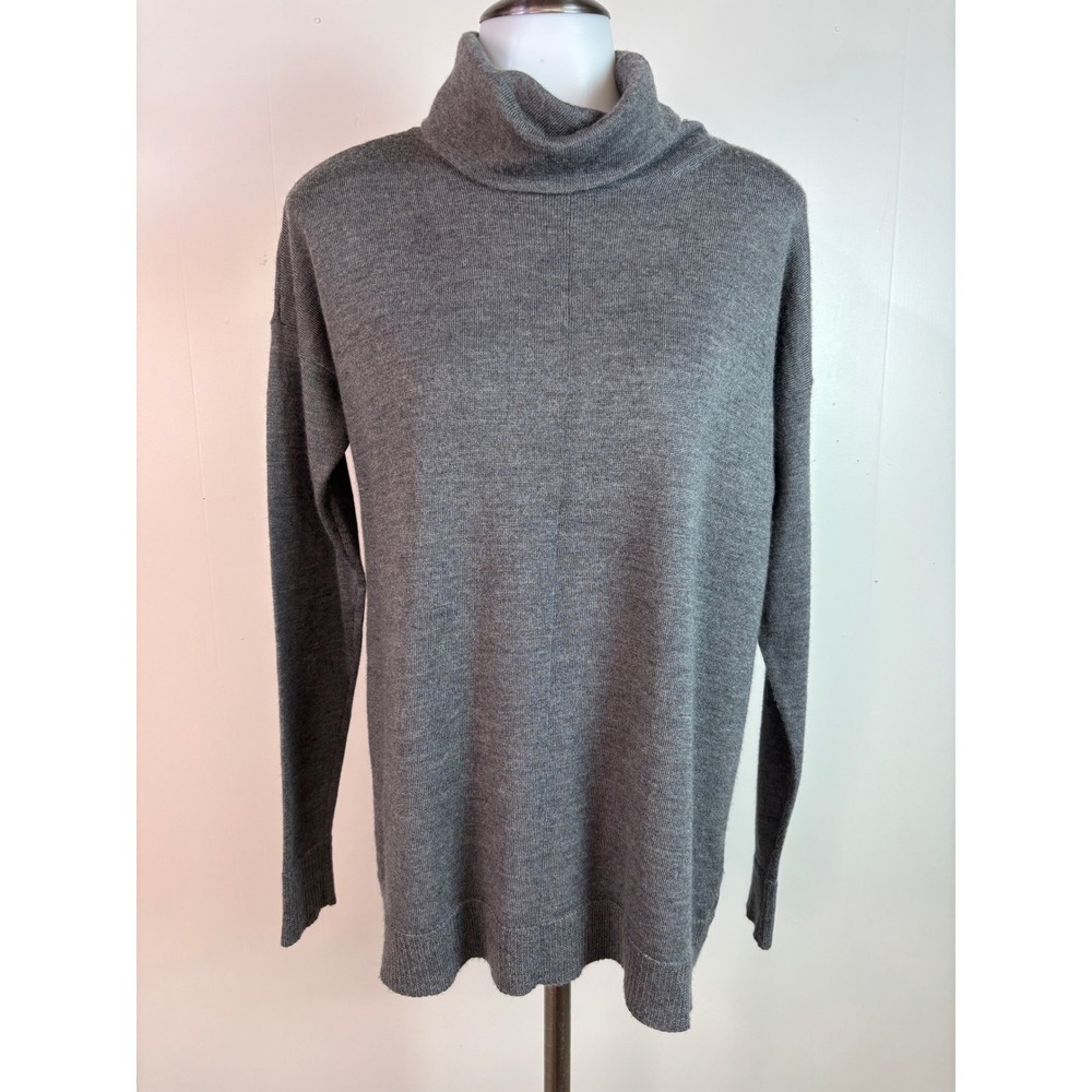 Eileen Fisher‎ Sweater XS Gray 100% Merino Wool Cowl Neck Tunic Pullover Women